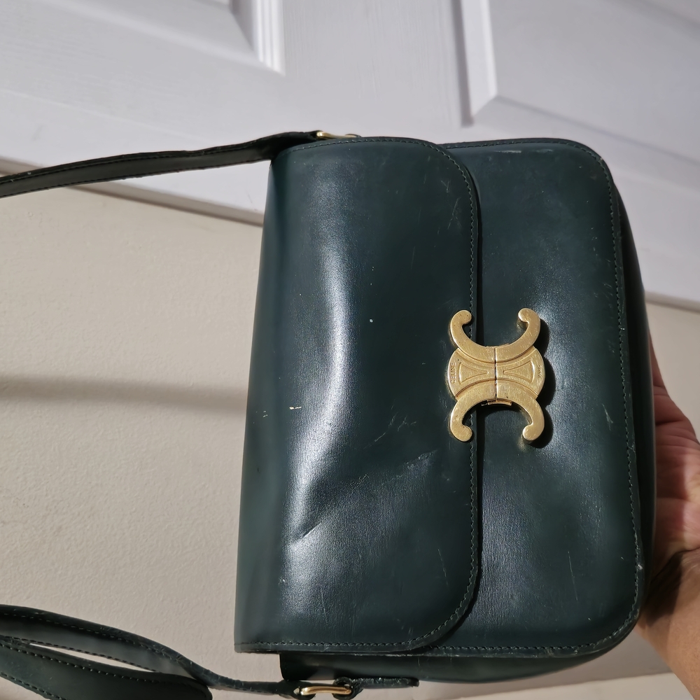 Celine Triomphe Green Leather Crossbody Bag